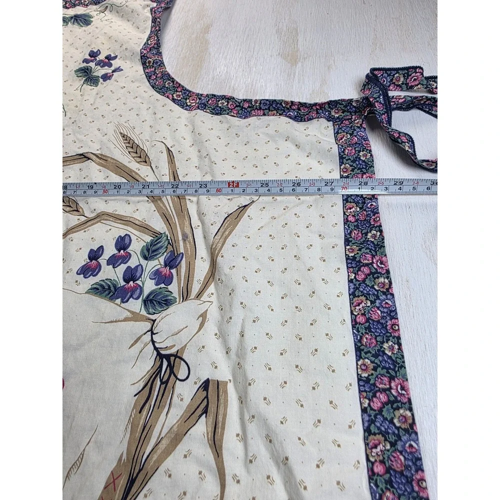 Vintage Cottagecore Bakers Best Fruit Floral Bib Apron Cream Purple Boho